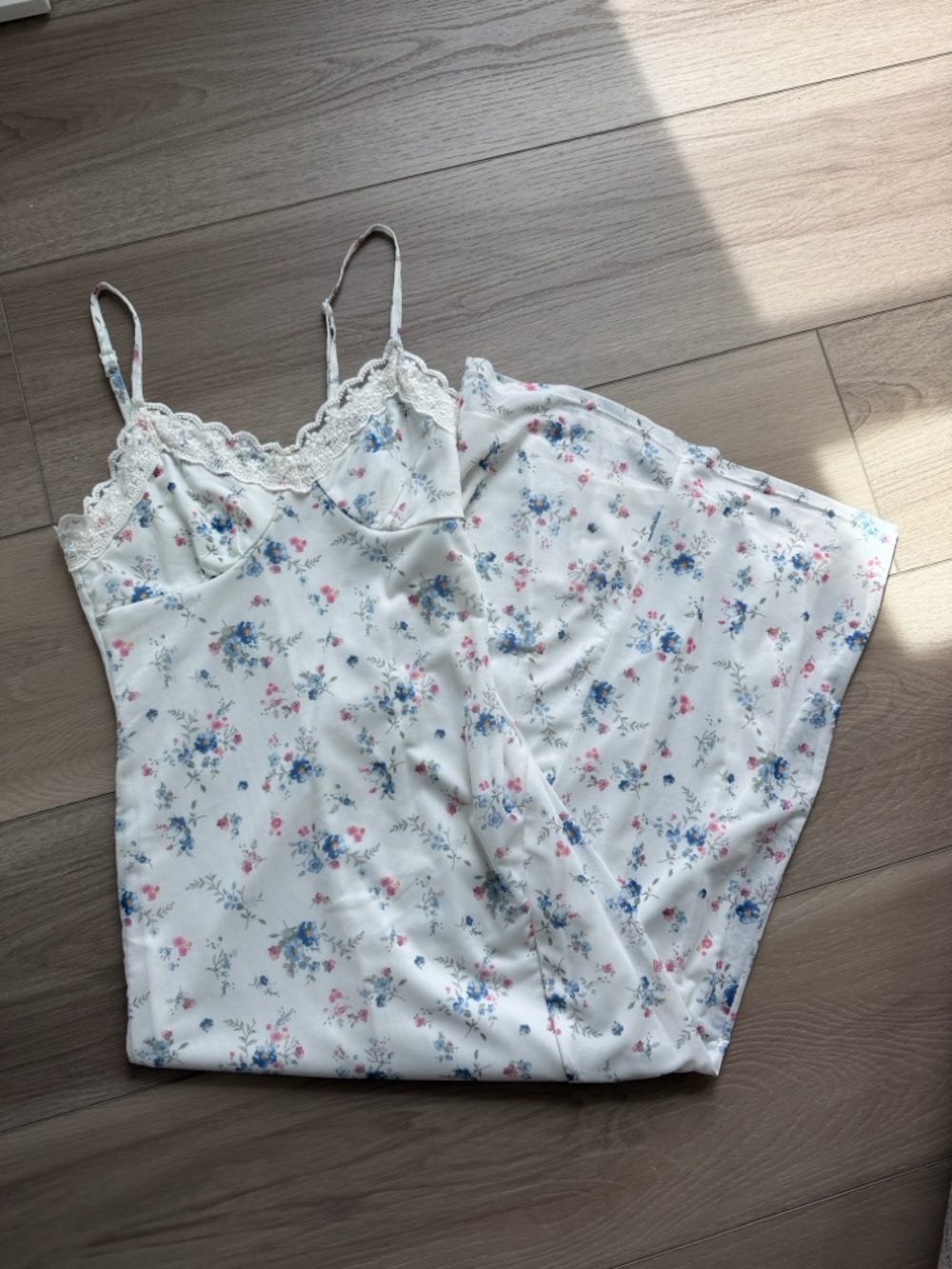 Floral Lace-Trim Satin Slip Dress